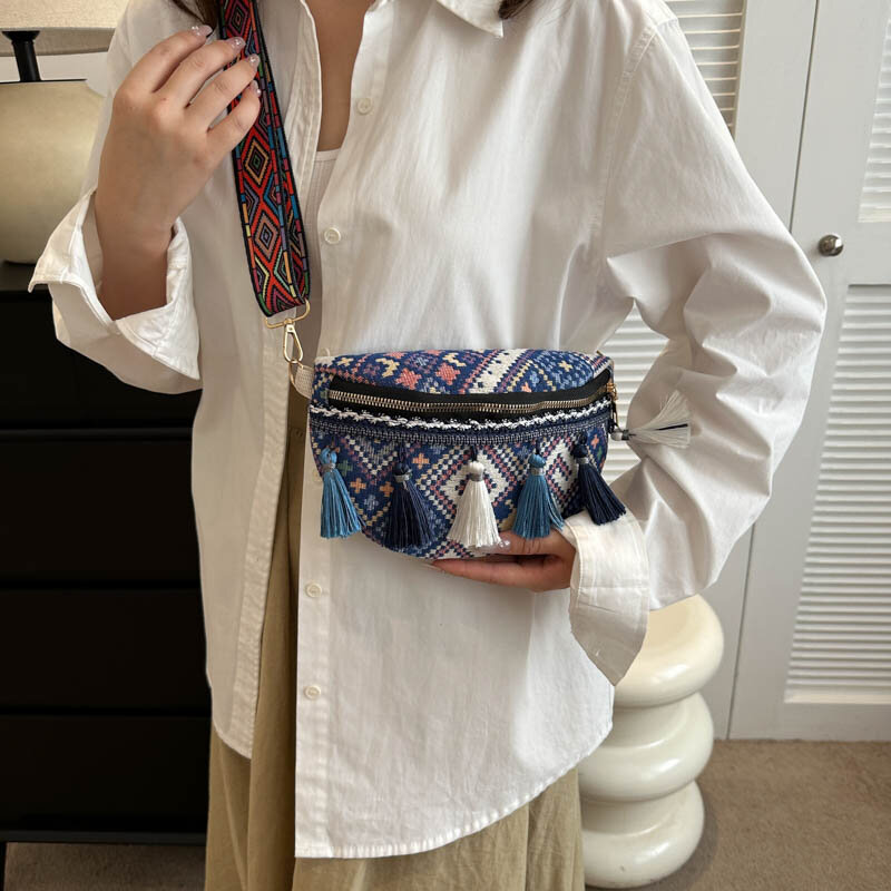 Nylon Waist Packs Ladies Bags on Sale 2023 High Quality  Tassel Patchwork Waist Packs Leisure Versatile Folk-custom Pochete