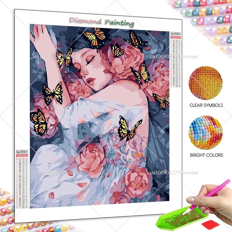 5D AB Diamond Painting, Full Square and Round Women, Flower Diamont Embroidery, Cartoon Comic Mosaic Picture, Home Decoration, Girl Art