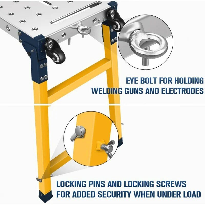 FUNTECK-منصة عمل فولاذية محمولة مع عجلات ، طاولة لحام ، سطح طاولة مجلفن متعدد الاستخدامات ، 55x14 in ، رطل. Loa