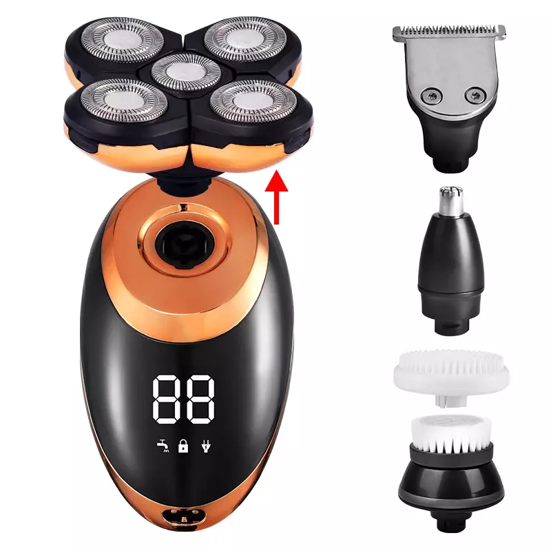 IPX7 Barbeador elétrico impermeável para homens, aparador de pêlos de barba recarregável, máquina de barbear de cabeça careca, kit de limpeza LCD