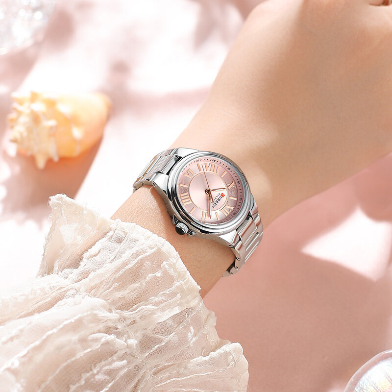 CURREN-Relojes de pulsera románticos para mujer, diseño de moda, reloj de cuarzo fino con manecillas luminosas, pulsera de acero inoxidable