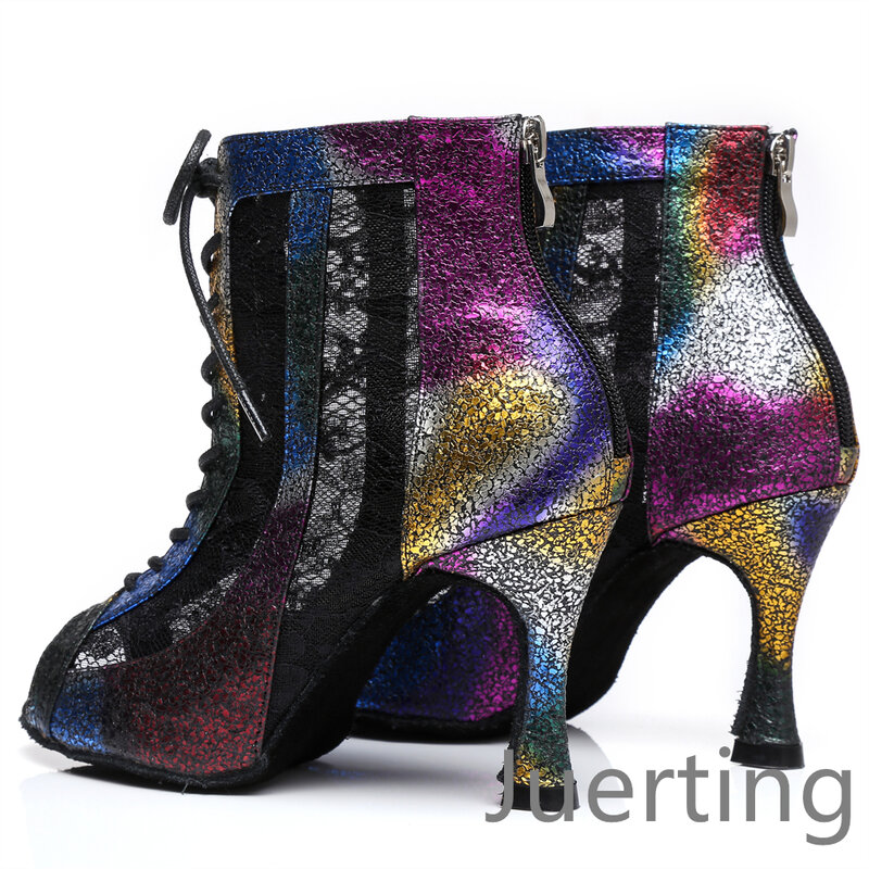 2022 nuovi stivali da ballo in pelle PU filato a rete Cha Cha dance salsa scarpe da ballo fondo morbido open toe tacchi alti stivali da ballo