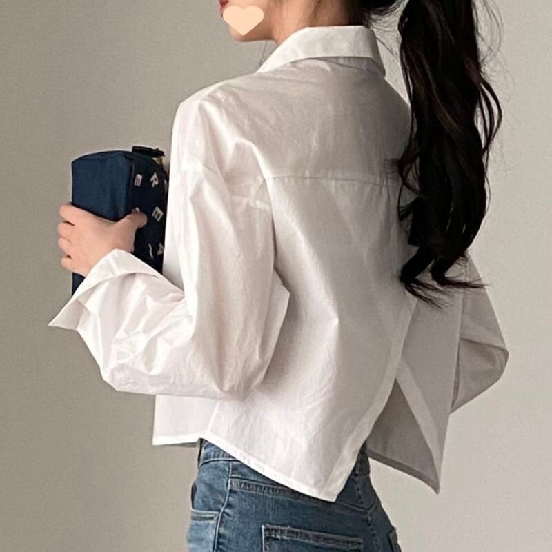 Women Shirts Long Sleeve Spring Autumn Button Up Asymmetrical Blouses Solid Color Female Casual Loose Turn-down Collar Tops