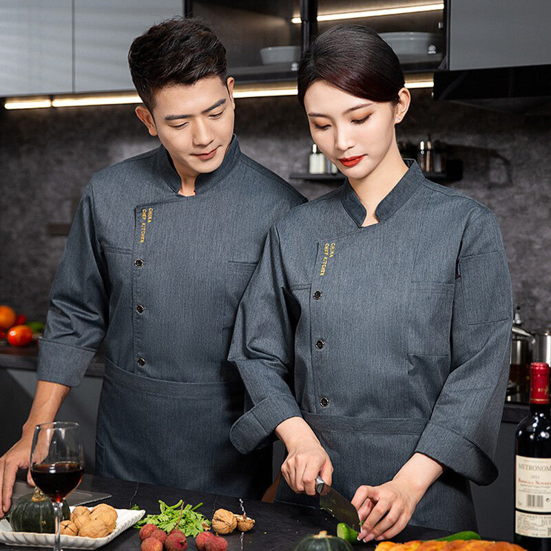 Men's  Chef Jacket Long Sleeve Kitchen Cook Shirt Hotel Restaurant Waiter Uniform Bakery Cafe Waiter Working Clothes Tops