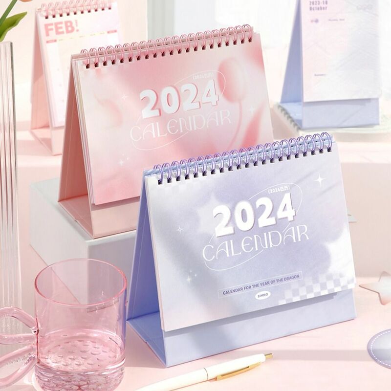 Calendario de escritorio con tapa de pie, planificador de horarios, 2024