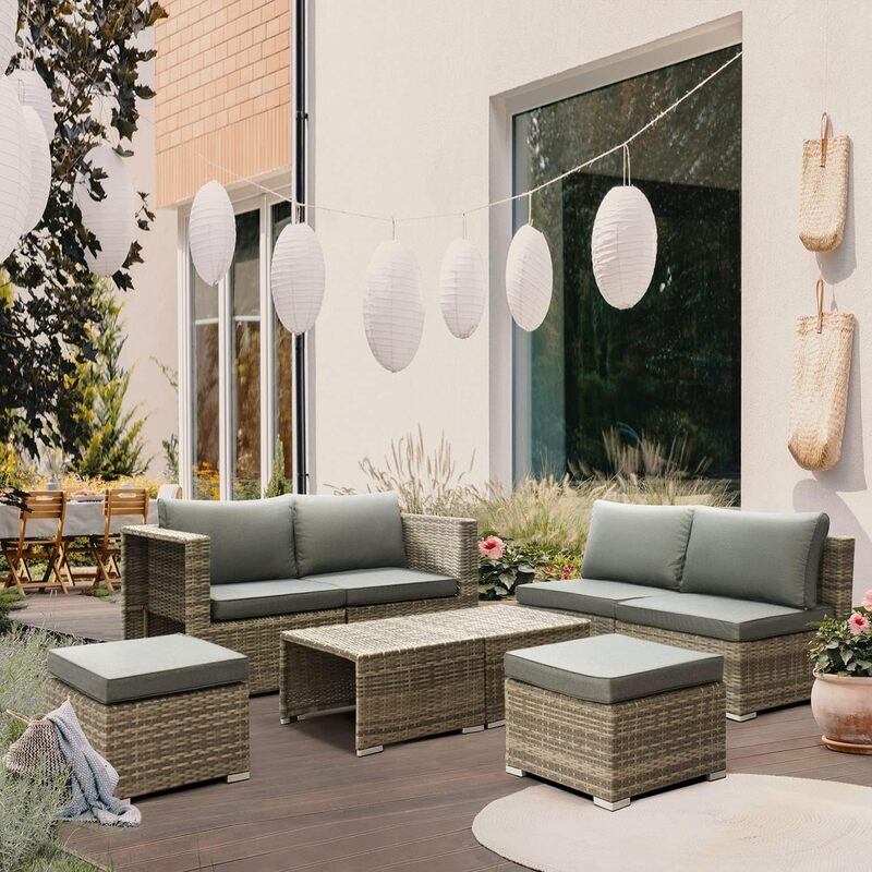 Meble ogrodowe W pełni zmontowane zestawy mebli do rozmów na patio Wiklinowy rattan Zewnętrzna sofa segmentowa Kanapa Oszczędność miejsca