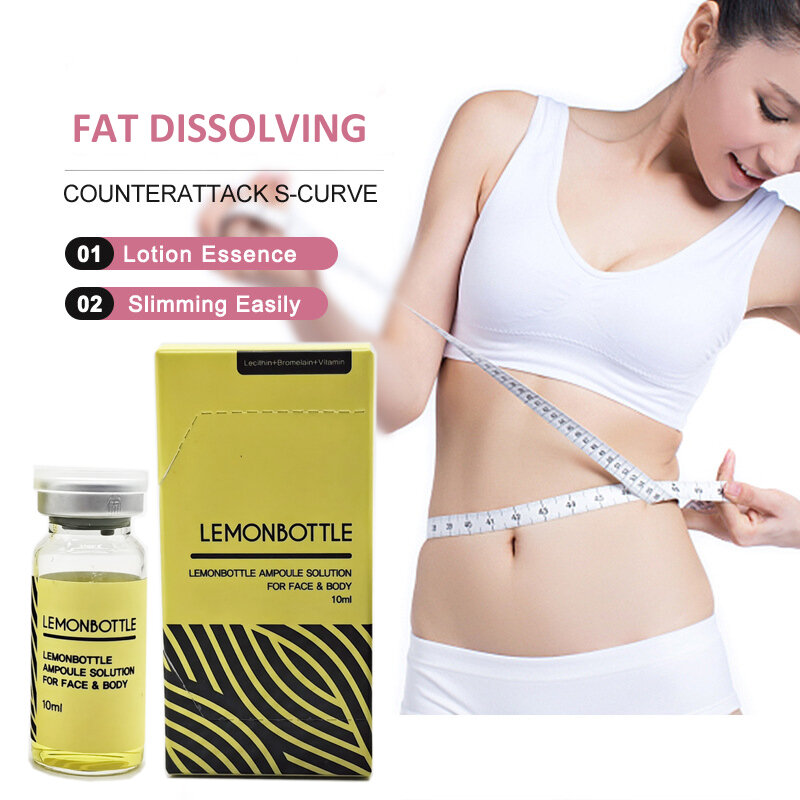 Solusi botol Lemon ampul, penghilang lemak Lipolysis untuk wajah dan tubuh, solusi Lipolytic V Line Slimming S Curve