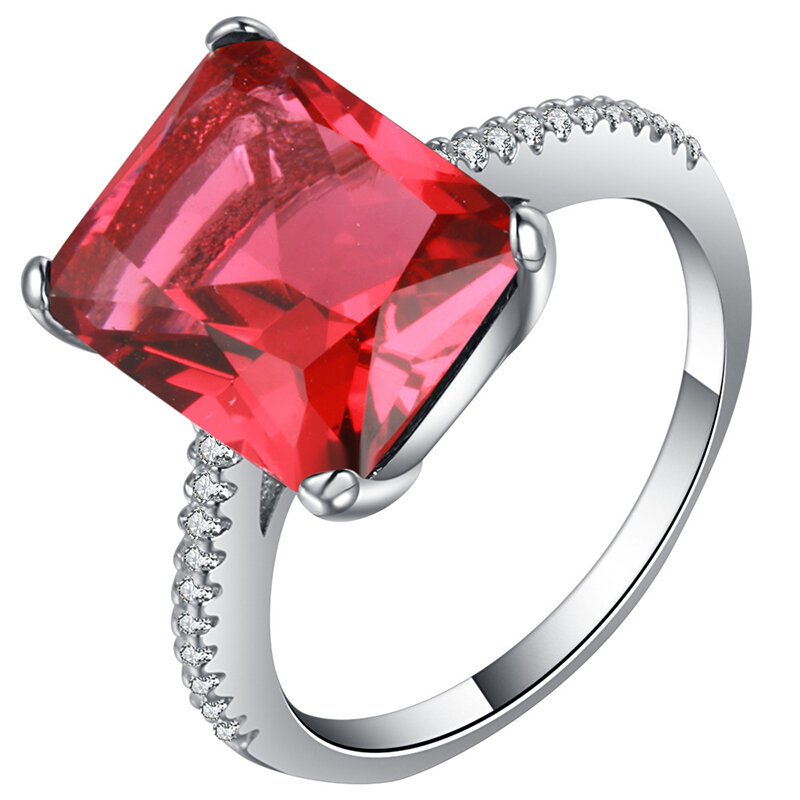 UILZ-Série Vermelha Anéis De Pedra Para Mulheres, Anel De Zircônia Cúbica, Presente De Casamento, Jóias De Luxo, Cor Elegante