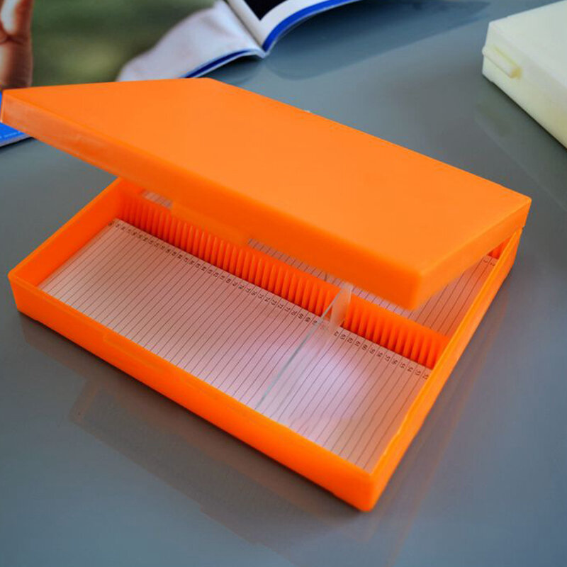 กล่องสไลด์ไมโครสโคปแบบมีสไลด์ได้ถึง25/50/100X กล่องสไลด์ชีวชีวภาพกล่องสล็อตกล้องจุลทรรศน์สี่เหลี่ยมกล่องสไลด์แก้ว