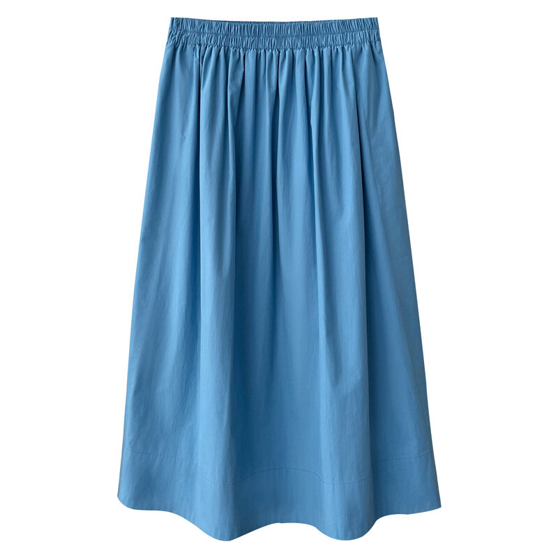 Летние юбки из чистого хлопка с карманами и высокой эластичной талией, корейские повседневные трапециевидные юбки средней длины