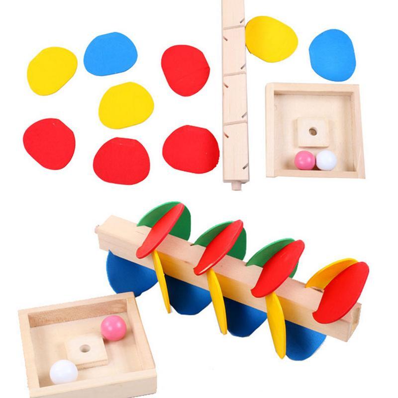 ของเล่นไม้บล็อกตัวต่อสำหรับเด็กทำจากไม้ลูกบอลหินอ่อนสำหรับการเรียนรู้เพื่อการศึกษาสำหรับเด็ก