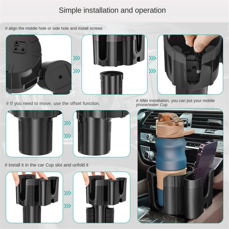 Expansor do suporte do copo do carro com base expansível, adaptador do prolongamento do suporte do copo