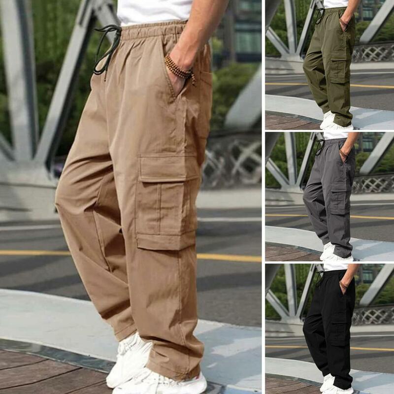 Męskie spodnie Cargo stylowe męskie spodnie Cargo z elastyczny pas sznurkiem z wieloma kieszonkami Hip hopowymi spodniami dla wygodnego