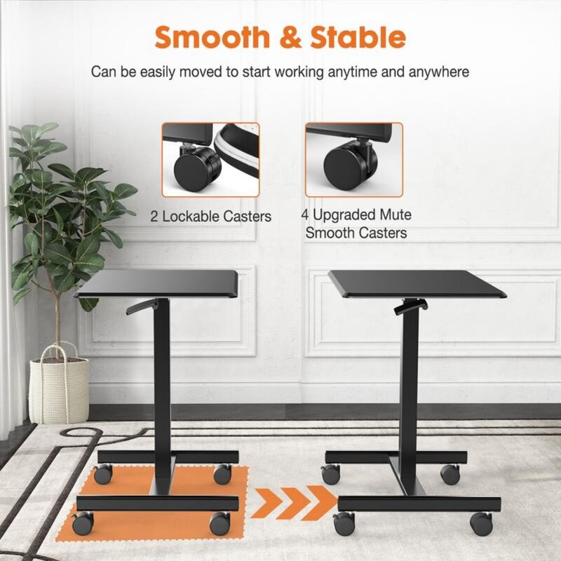 Home Furniture Mobile Small Stading Desk Portable Rolling Laptop Desk with Lockable Wheels,  Adjustable Height