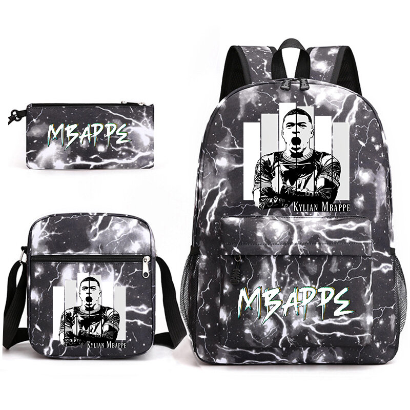 Mbappe Avatar Impresso School Bag Set, Mochila Infantil, Saco de Lápis, Bolsa de Ombro, Conjunto de 3 Peças