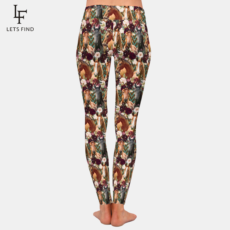 LETSFIND – pantalon Gitl souple de haute qualité pour femme, legging extensible, moulant, Sexy, longueur cheville, motif floral 3D, motif cheval, impression numérique