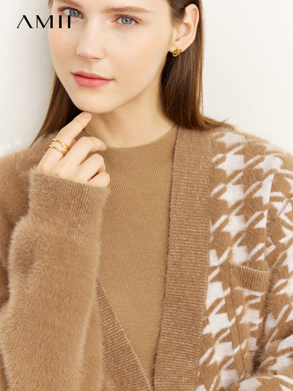 AMII-suéter minimalista para mujer, cárdigan Vintage holgado con paneles, top de punto con cuello en V, 2022, novedad de otoño 12240942