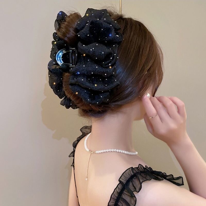 Horquilla de malla con lazo grande para mujer, pinza para el pelo elegante, tocado de princesa, accesorios para el cabello