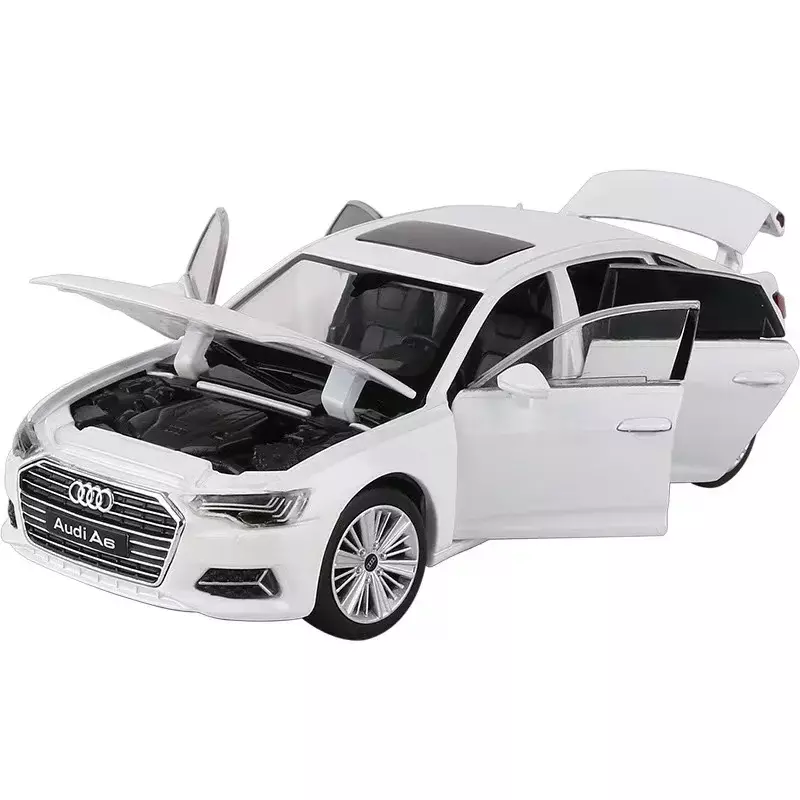 Modelo de coche de aleación AUDI A6L, 6 puertas abiertas con luz de sonido, modelos a escala, juguetes para niños, regalos, 1/18