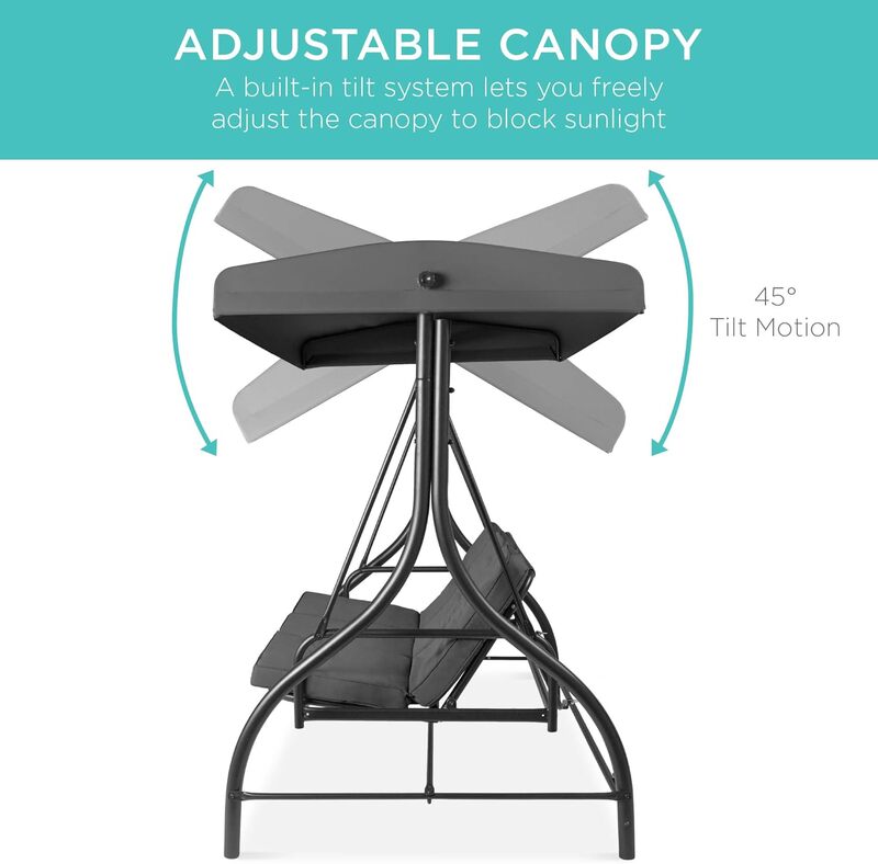 Grande exterior Canopy Swing Glider, Pátio Hammock, Lounge Chair para varanda, sombra ajustável, mesa, 3-Seat