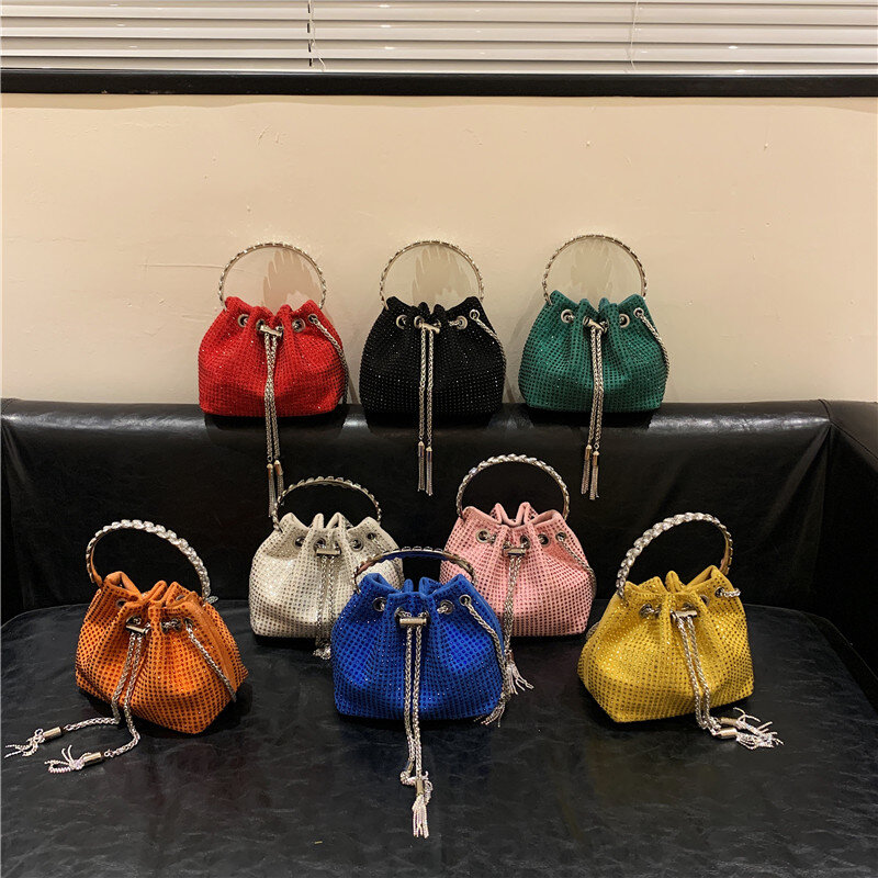 Women Clutch Bag Fashion Drawstring Women Bag Round Handle Hand Bags For Women 2023 New Style Chain Shoulder Bags Shiny Luxury