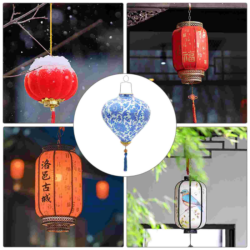 Sutra Oval Vietnam menghias Chinoiserie lentera Cina menghias kap lampu rumbai dekorasi Oriental