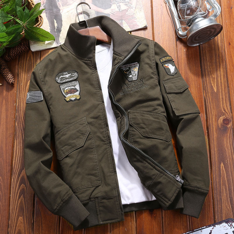 2024 Stand Collar Jacket Men Autumn Spring Bomber Cotton Coat Plus Size Embroidery Airplane Cargo Jackets Male Jaqueta Masculina