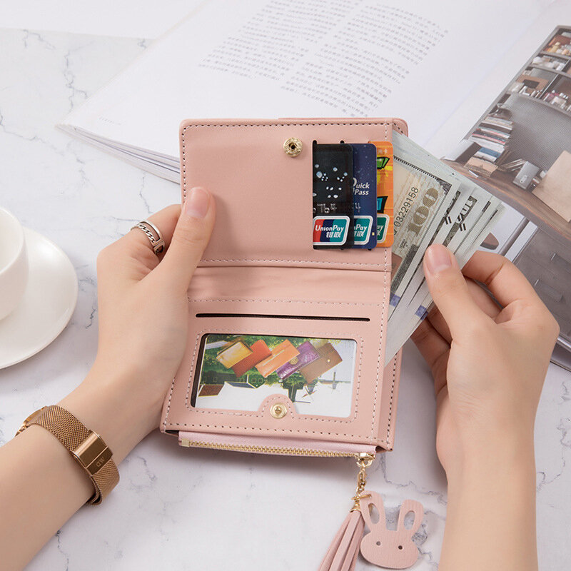Portefeuille en cuir PU pour femme, porte-cartes pliable, porte-monnaie portable pour femme