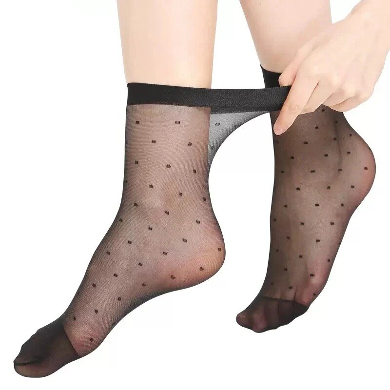 Frauen atmungsaktive Socken sexy schwarze Haut Punktmuster Socken für Mädchen Mode Sommer coole High Stretch Spitze kurze Socke