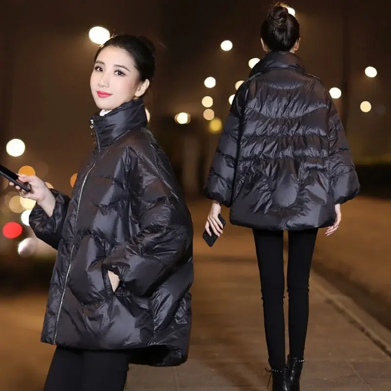 Autumn and Winter Leisure Women's 2021 Down Cotton Padded Jacket Warmth Padded Bat Sleeves Stand-up Collar Loose Jacket Women