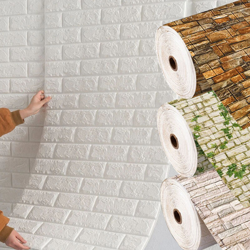 70cmX100cm DIY 3D Wallpaper Moisture Proof Modern Home Decoration Self-adhesive Waterproof Wall Stickers Brick Pattern