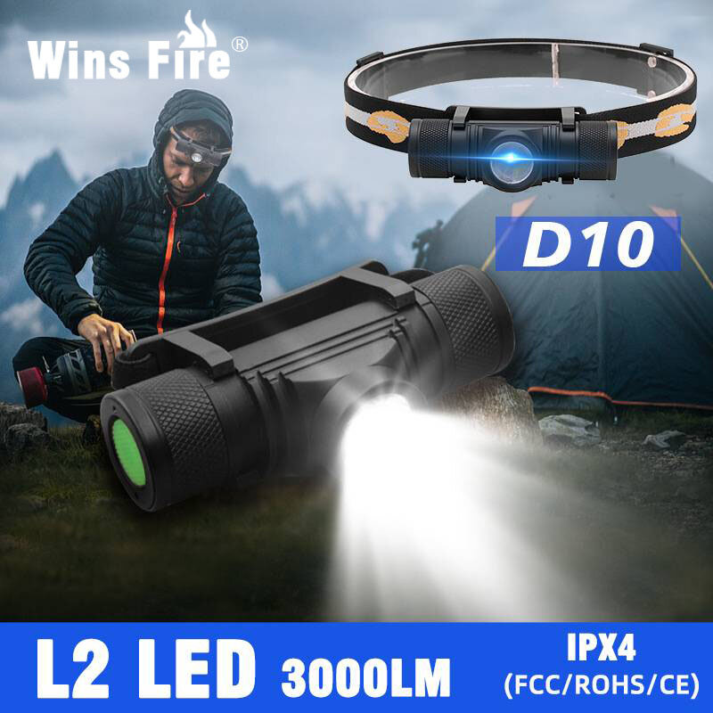 Win النار LED قابلة للشحن كشافات قوية 3000LM مقاوم للماء رئيس الشعلة استخدام 18650 بطارية المصباح في الهواء الطلق التخييم فانوس