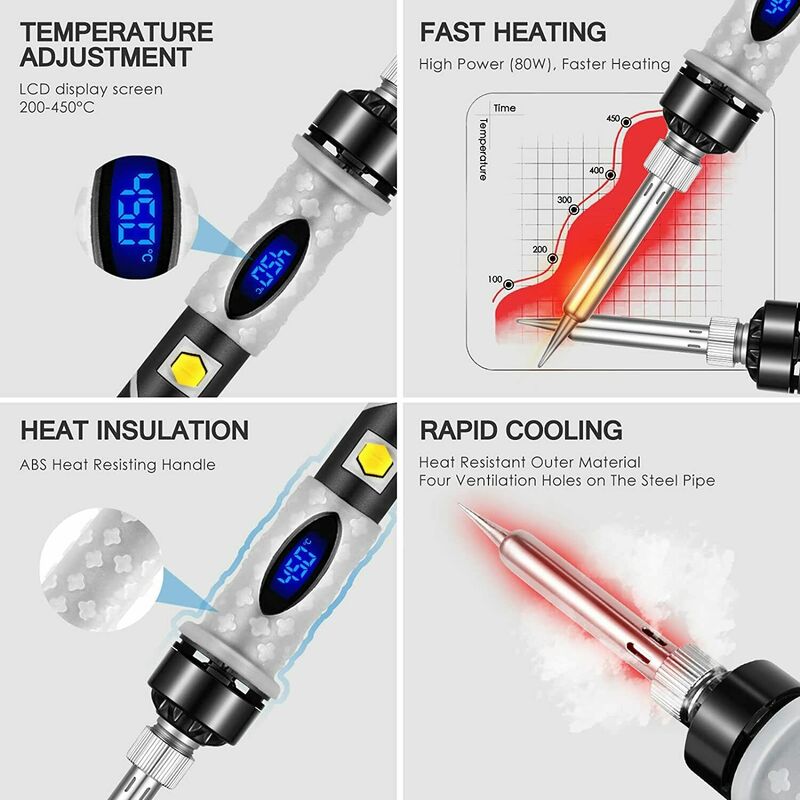 ปรับอุณหภูมิ80W Soldering Iron ประเภทความร้อนภายในในครัวเรือนอิเล็กทรอนิกส์ซ่อมเครื่องมือและดีบุกลวดดีบุก Bracket