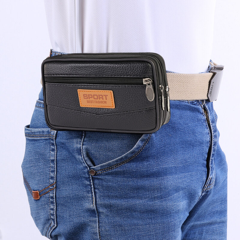 야외 남성 패니 허리 가방, PU 소형 휴대폰 지갑 포켓 벨트 범 파우치