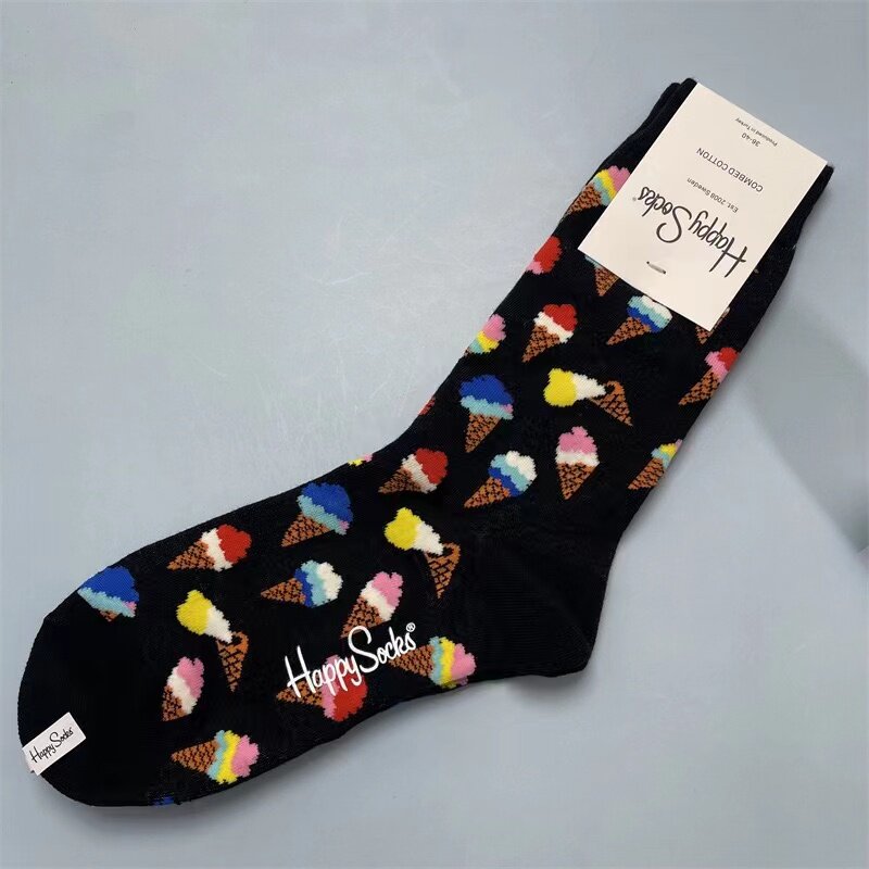 Happy Socks merek Fashion kaus kaki Mid-tube wanita kaus kaki katun murni untuk semua musim