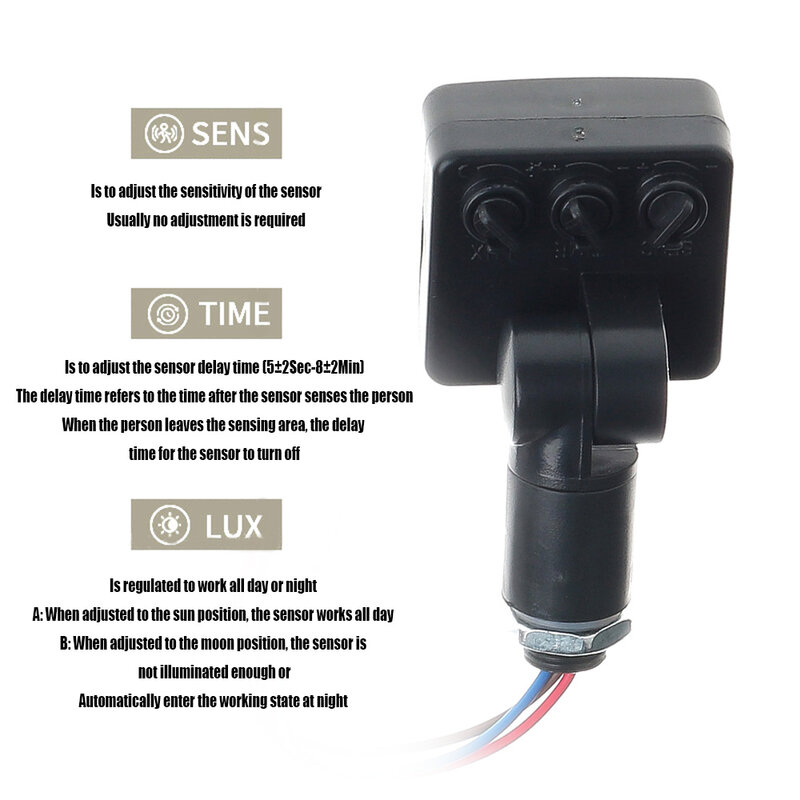 AC85-265V Intelligent Human Detection Sensor Infrared Sensor Switch Waterproof Outdoor Light Automatic Switch Adjustable Delay