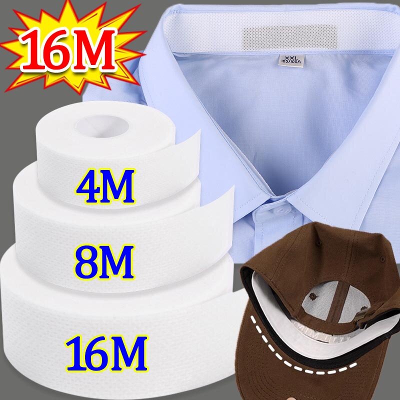 Anti-sujo Grime Protector Fixação Adesivo, Hat Shirt Collar, Fita descartável, Laminados Sweat-Absorvente, Auto-adesivo, 8 m, 16m