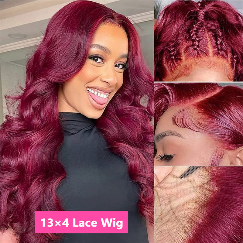 Wig gelombang tubuh 99j Wig depan renda merah anggur 13x4 13x6 Wig renda Frontal Hd Wig rambut tanpa lem berwarna untuk wanita