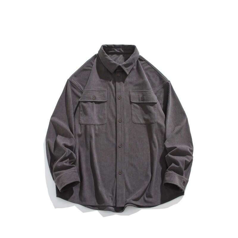 Odzież męska | Odzież robocza w jednolitym kolorze sztruksowa koszula jesień i zima nowa uliczny styl marka luźna bluza z długim rękawem mężczyzn
