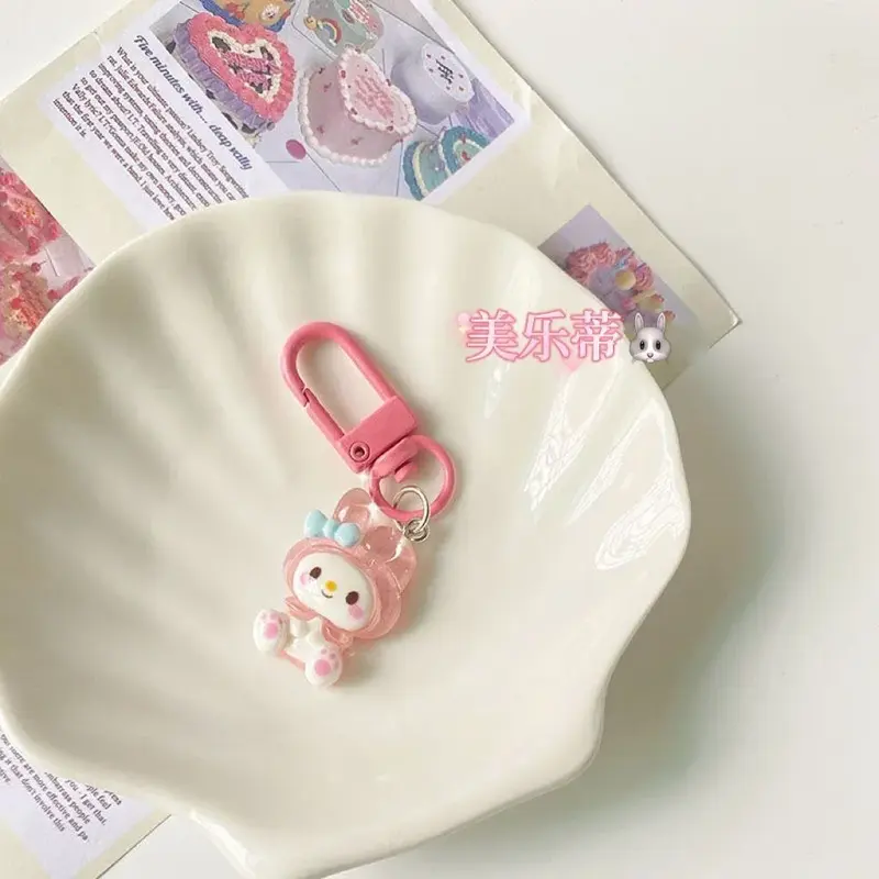 Anime Hello Kitty Transparente Fine Piscando Keychain, Desenhos animados Jade Dog Kuromis Melodys, Saco bonito Pingente, Acessórios Presente