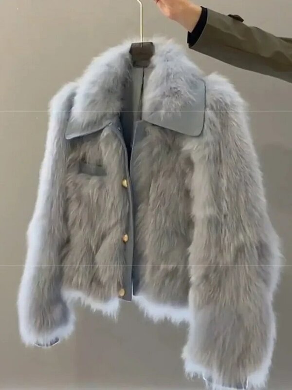 Fur & Faux 여성용 따뜻한 작은 향기 코트, Roupas Femininas 짧은 Chaquetas Mujer 크롭 재킷 상의, 슬림 시크