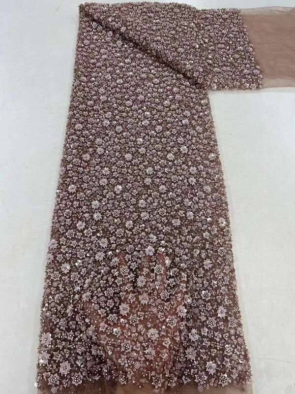 Payet Afrika kain renda terbaru manik-manik bordir Prancis Tulle Mesh bahan kain renda untuk pesta jahit pernikahan