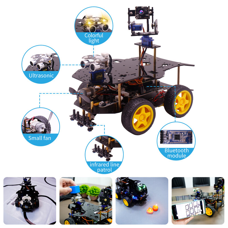 Yahboom 4WD Raspberry Pi Robot Kit di robotica programmabile per auto con modulo ad ultrasuoni per fotocamera USB utilizzare la programmazione Python per RPi 4