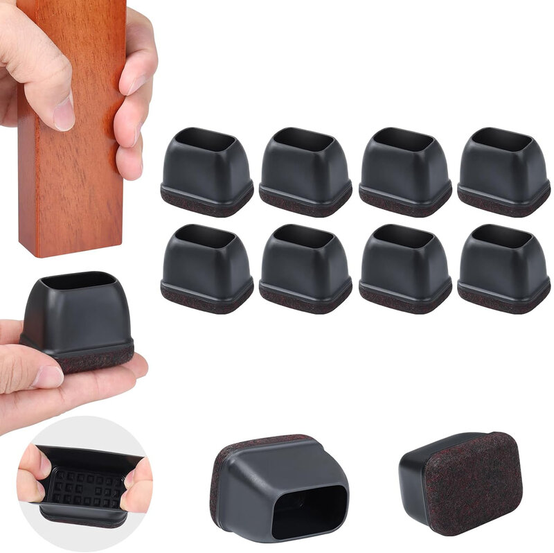 8PCS  Silicone Chair Leg Floor Caps Protectors Rectangle with Felt Foot End Caps Covers width 22-32mm for Chair Table No Noise