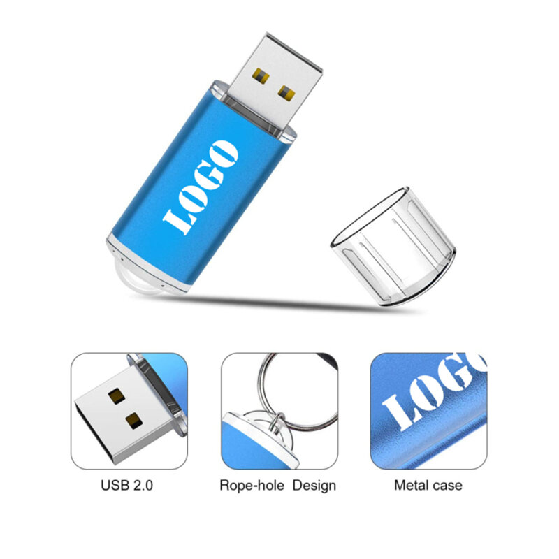 10 Buah Gratis Logo USB 2.0 Pen Drive Logam USB Flash Drive Kecepatan Tinggi 4GB 8GB 16GB 32GB 64GB Pendrive USB Stick Flash Drive