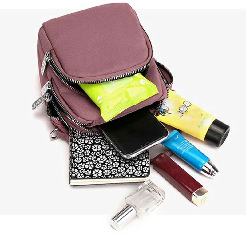 Bolsa de ombro de nylon para mulheres, bolsa para telefone e chave, decoração casual, compartimentos de bolso, monocromática