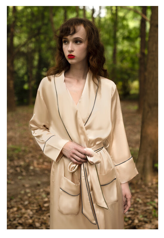 Birdtree-Camisón elegante de seda de morera para mujer, bata larga transpirable de lujo, sólida, cómoda, de 19MM, para primavera y verano, P41485QD, 100%
