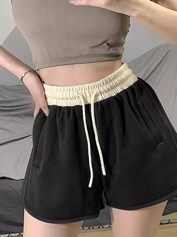 Sporty Shorts Women Retro Panelled Design Simple Summer Students Casual All-match Daily Korean Style Loose Popular Cozy Basic