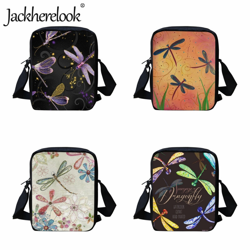 Jackherelook-Bolso de viaje informal con estampado de libélula para niños, bandolera de moda, escolar
