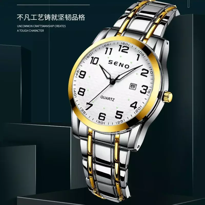 Светящиеся водонепроницаемые кварцевые часы с цифровым шкалом деловой календарь Мужские часы